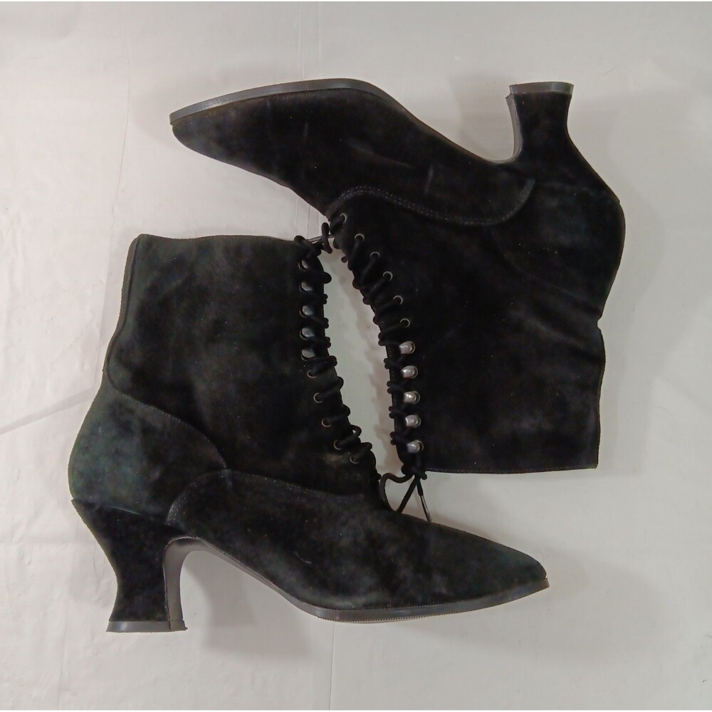 Vintage Mixed Blues Granny Ankle Boots Size 10 Y2K Black Suede Leather Steampunk
